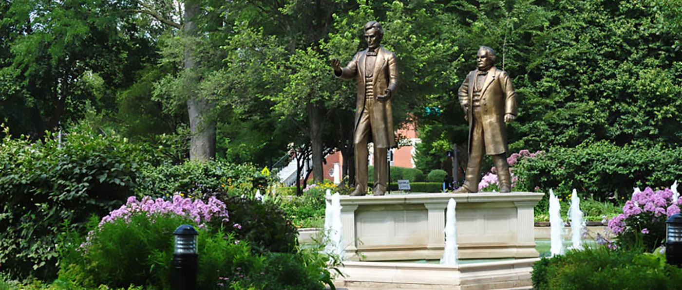 The Lincoln and Douglass statues in Washington Square (Ottawa, IL).